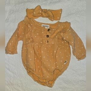 Rabbit Bear Ruffles Long Sleve Romper With Matching Headband